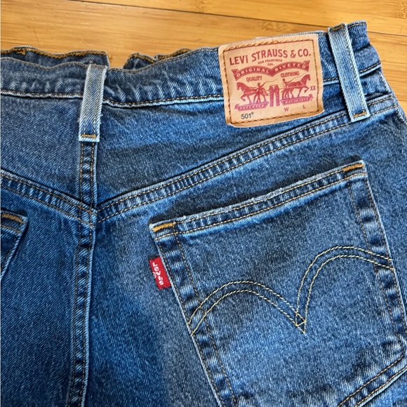 Levi's Dark Blue High-Rise Cutoff Denim Shorts - Picture 3 of 6